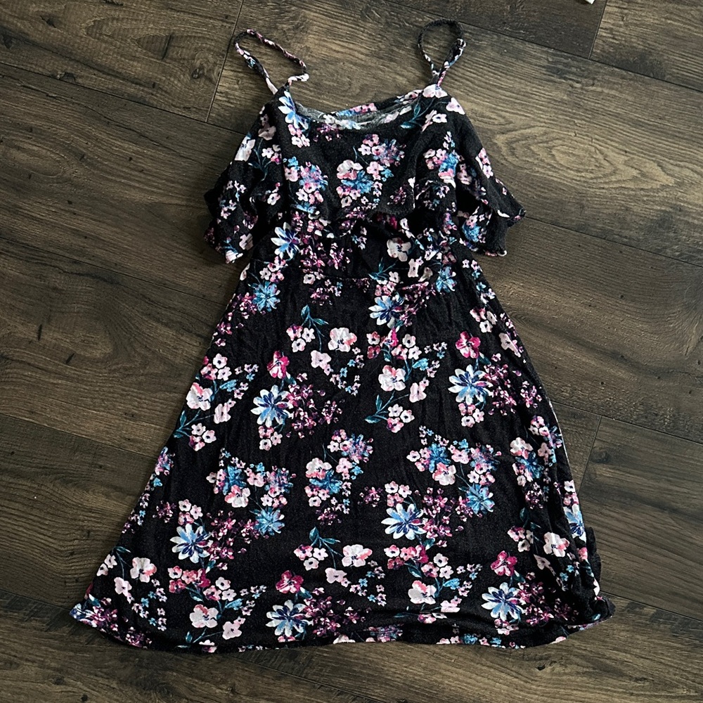 Flowy mini dress - Black with Pink & Blue Blooms